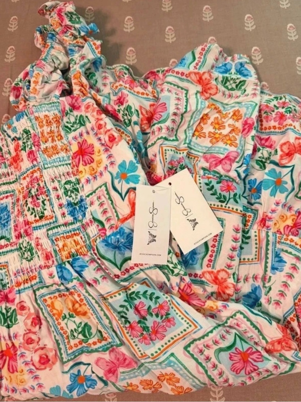 Jessica Simpson Multicolor Floral Smocked Mini Dress
